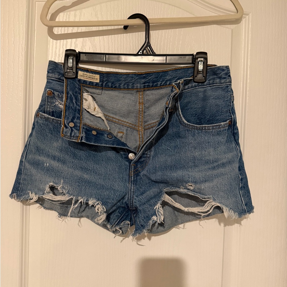 Levi's 501 Blue Ripped Denim Cutoff Shorts